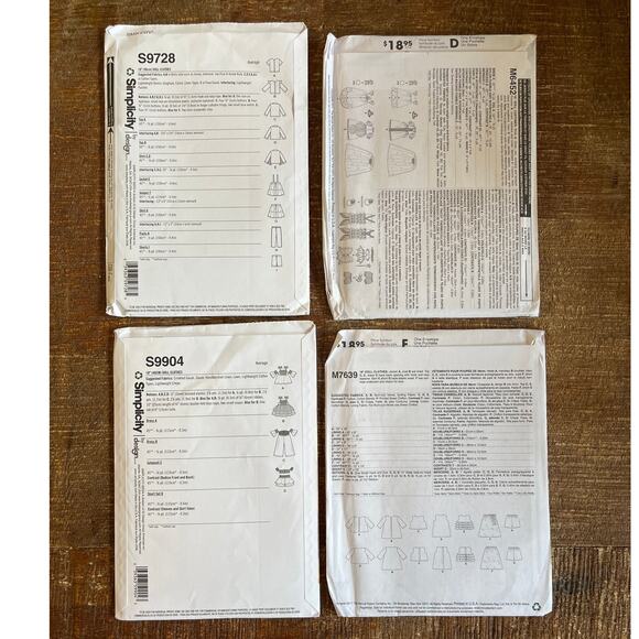 *Lot of 4* Sewing Patterns Bundle 18" Doll Dress American Girl Next Gen UNCUT - Picture 2 of 6